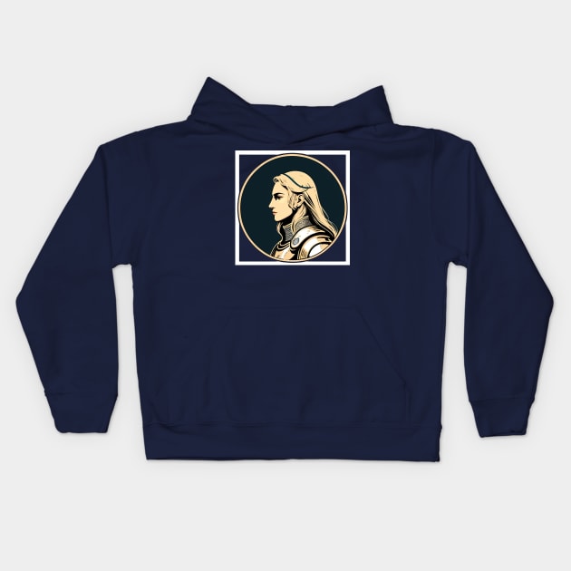 Royal Knight with Long Blonde Hair and Metal Armour Kids Hoodie by CursedContent